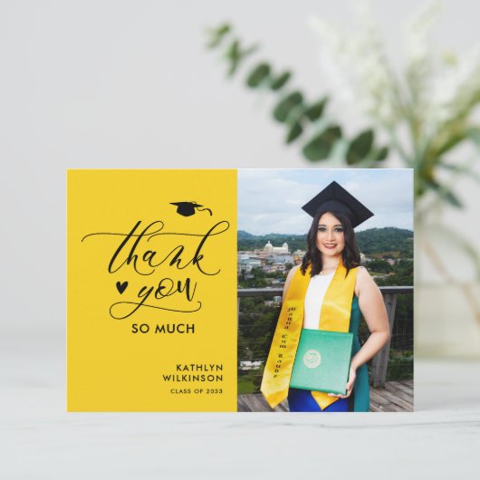 Moderner Minimalistischer, gelber, schwarzer Absch Dankeskarte (Stehend Vorderseite)