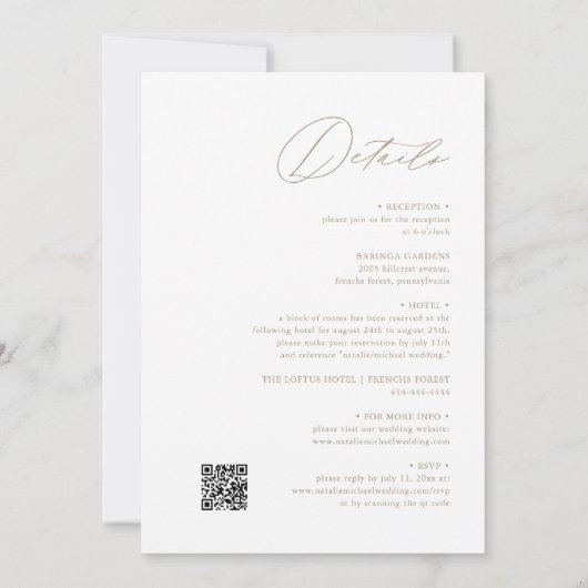 Moderner Minimalistischer Gold QR Code in einer Ho Einladung (Rückseite)