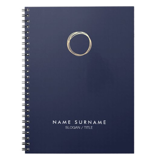 Moderner Minimalistischer Goldkreis-blaue Notizblock (Vorderseite)