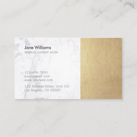 Moderner Minimalistischer Goldmarmor-hallo Luxe Visitenkarte (Rückseite)