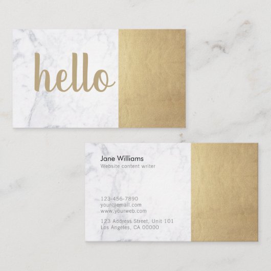 Moderner Minimalistischer Goldmarmor-hallo Luxe Visitenkarte (Vorne/Hinten)