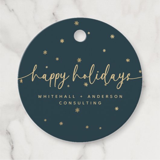 Moderner Minimalistischer Happy Holidays Firmennam Geschenkanhänger (Vorderseite)