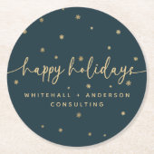 Moderner Minimalistischer Happy Holidays Firmennam Runder Pappuntersetzer (Vorderseite)