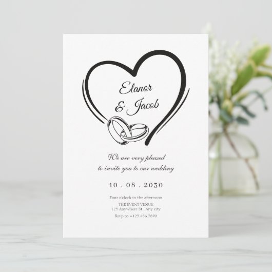 Moderner minimalistischer Herzenring Einladung (Stehend Vorderseite)