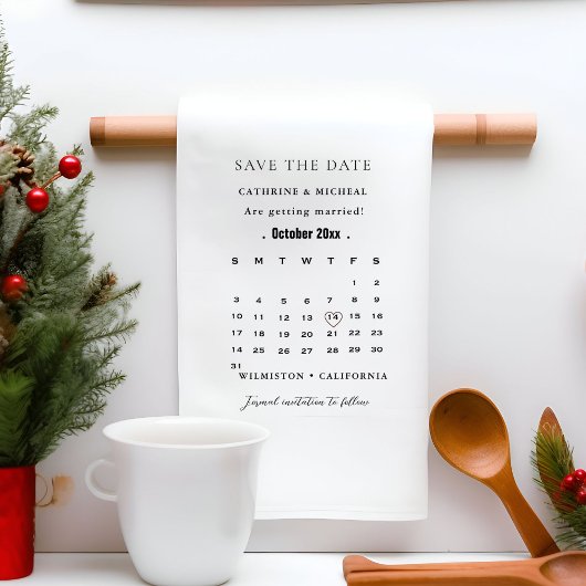 Moderner Minimalistischer Hochzeitkalender Save th Geschirrtuch