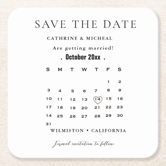 Moderner Minimalistischer Hochzeitkalender Save th Rechteckiger Pappuntersetzer (Vorderseite)