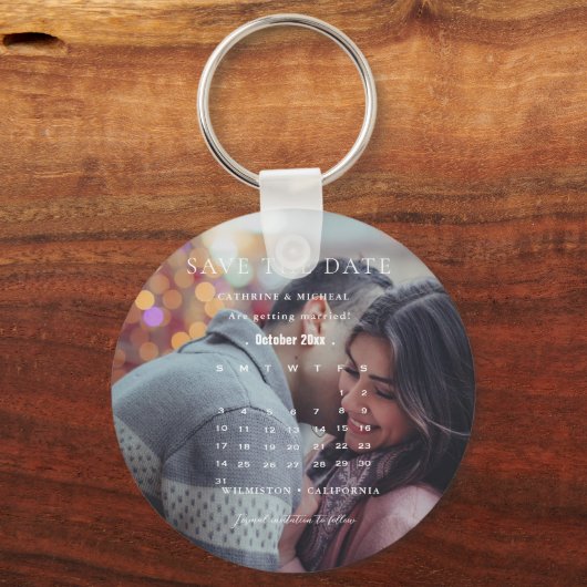 Moderner Minimalistischer Hochzeitkalender Save th Schlüsselanhänger (Vorderseite)