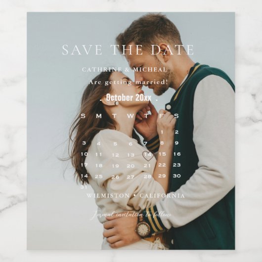 Moderner Minimalistischer Hochzeitkalender Save th Weinetikett (Einzelnes Label)