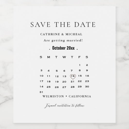 Moderner Minimalistischer Hochzeitkalender Save th Weinetikett (Einzelnes Label)