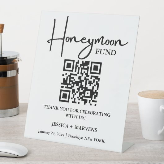 Moderner Minimalistischer Hochzeitsfonds QR-Code Sockelschild (In Situ)