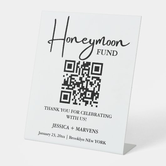 Moderner Minimalistischer Hochzeitsfonds QR-Code Sockelschild (Vorderseite)