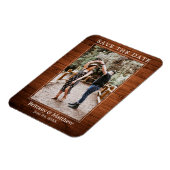 Moderner Minimalistischer Holzdruck Save the Date Magnet (Linke Seite)
