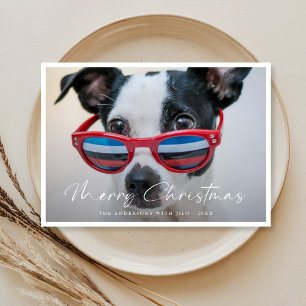 Moderner Minimalistischer Hundehund Foto Weihnacht Feiertagskarte
