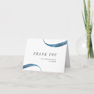 Moderner, minimalistischer Imitat Blau Glitzer Dankeskarte