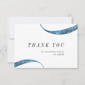 Moderner, minimalistischer Imitat Blau Glitzer Dankeskarte (Vorderseite)