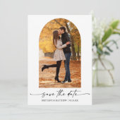 Moderner Minimalistischer Ink Script Foto Arch Save The Date (Stehend Vorderseite)