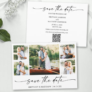 Moderner Minimalistischer InkScript 5 Foto QR Code Save The Date