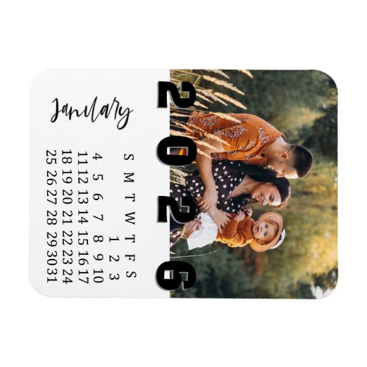 Moderner Minimalistischer Januar 2026 Foto-Kalende Magnet (Horizontal)