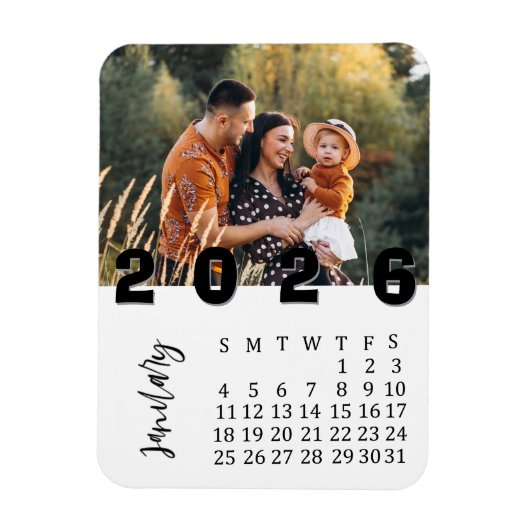 Moderner Minimalistischer Januar 2026 Foto-Kalende Magnet (Vertikal)