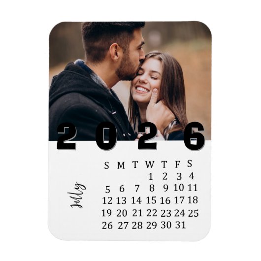 Moderner Minimalistischer Juli 2026 Foto-Kalender Magnet (Vertikal)