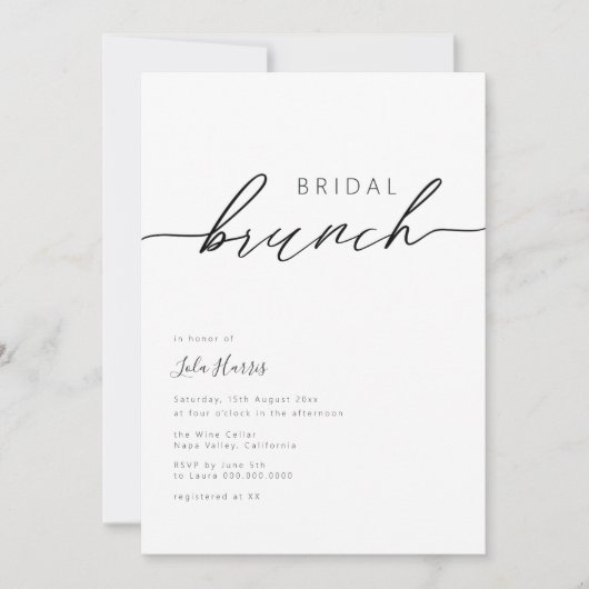 Moderner Minimalistischer Kalligraphie Bridal Brun Einladung (Vorderseite)