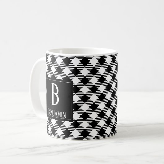Moderner Minimalistischer Karierter Prüfname Kaffeetasse (Vorderseite Links)