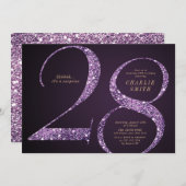 Moderner minimalistischer lila Glitzer 28. Einladung (Vorne/Hinten)