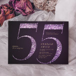 Moderner minimalistischer lila Glitzer 55. Einladung<br><div class="desc">Moderne minimalistische 55. Geburtstagsfeier Einladung mit stilvollen Imitate lila Glitzer Nummer 55 und Ihre Party-Details in goldenen klassischen Serif-Schriftart auf tiefem lila Hintergrund,  einfach und elegant,  große Überraschung Erwachsenengeburteinladung. Die Hintergrundfarbe kann in jeder beliebigen Farbe Ihrer Wahl geändert werden.</div>