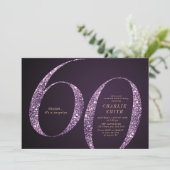 Moderner minimalistischer lila Glitzer 60. Einladung (Stehend Vorderseite)