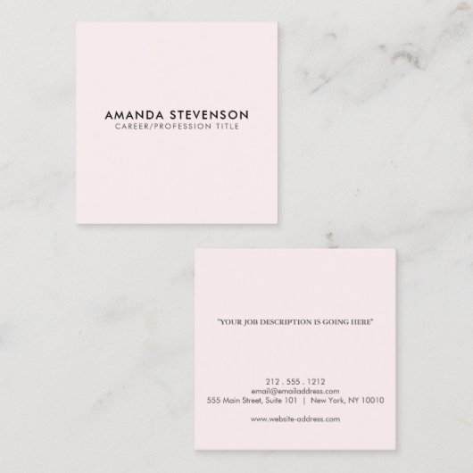 Moderner Minimalistischer Luxus hellrosa/schwarz Quadratische Visitenkarte (Vorne/Hinten)