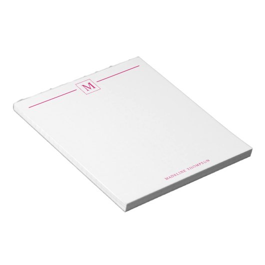 Moderner Minimalistischer Magenta Monogram Line Sq Notizblock (angewinkelt)