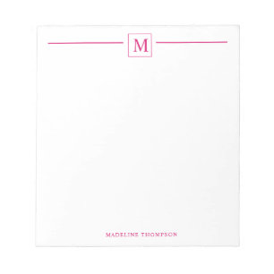 Moderner Minimalistischer Magenta Monogram Line Sq Notizblock