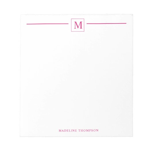 Moderner Minimalistischer Magenta Monogram Line Sq Notizblock (Vorderseite)