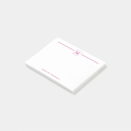 Moderner Minimalistischer Magenta Monogram Line Sq Post-it Klebezettel (angewinkelt)