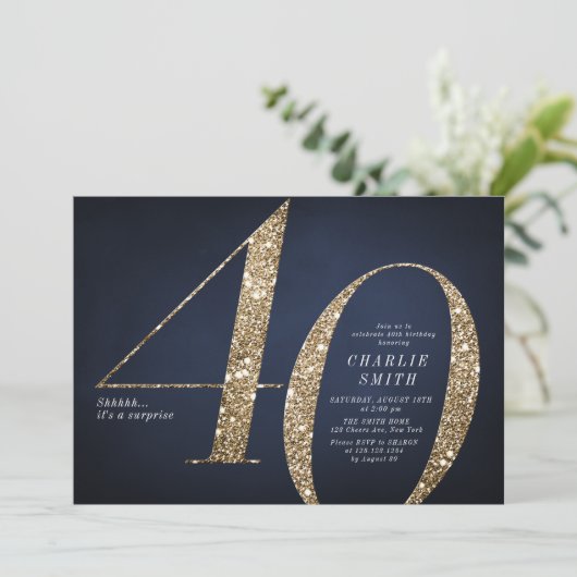 Moderner Minimalistischer Marinegoldgold Glitzer 4 Einladung (Stehend Vorderseite)