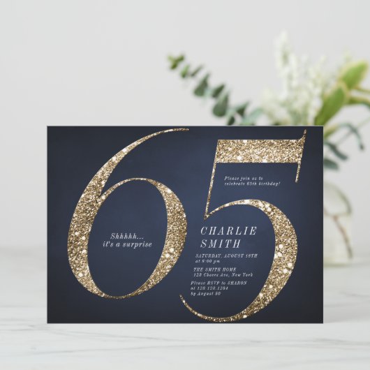 Moderner Minimalistischer Marinegoldgold Glitzer 6 Einladung (Stehend Vorderseite)