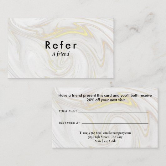 Moderner Minimalistischer Marmor Empfehlungskarte (Vorne/Hinten)