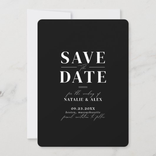 Moderner Minimalistischer Monogram-Black-Website-Q Save The Date (Vorderseite)