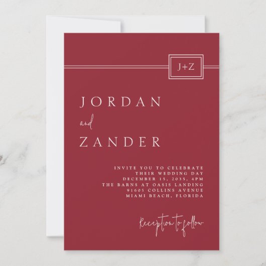 Moderner Minimalistischer Monogram-Hochzeitcode Einladung (Vorderseite)