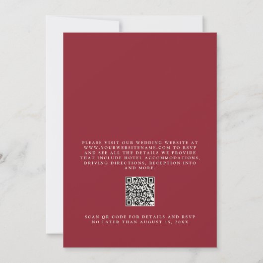 Moderner Minimalistischer Monogram-Hochzeitcode Einladung (Rückseite)