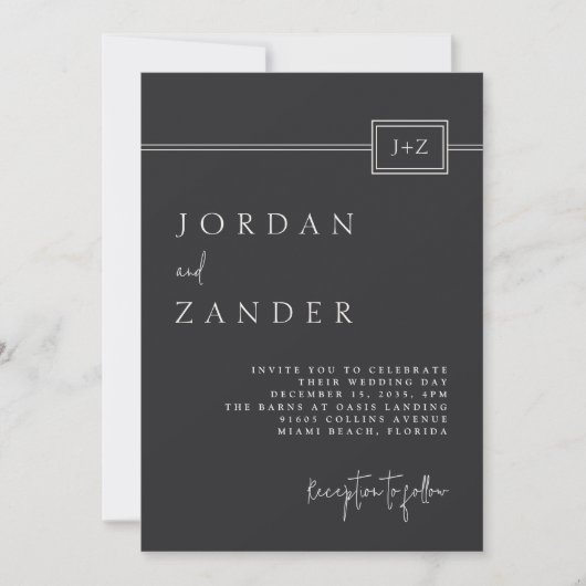 Moderner Minimalistischer Monogram-Hochzeitcode QR Einladung (Vorderseite)