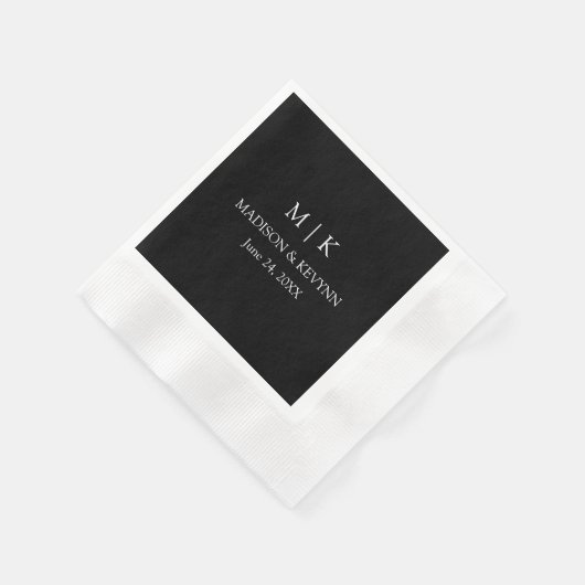 Moderner Minimalistischer Monogram-Hochzeitschwarz Serviette (Ecke)