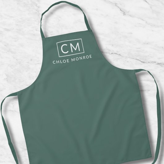 Moderner Minimalistischer Monogram Name Stilgrün Schürze