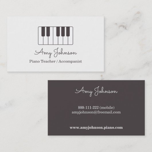Moderner Minimalistischer Musik-Klavier-Lehrer Visitenkarte (Vorne/Hinten)