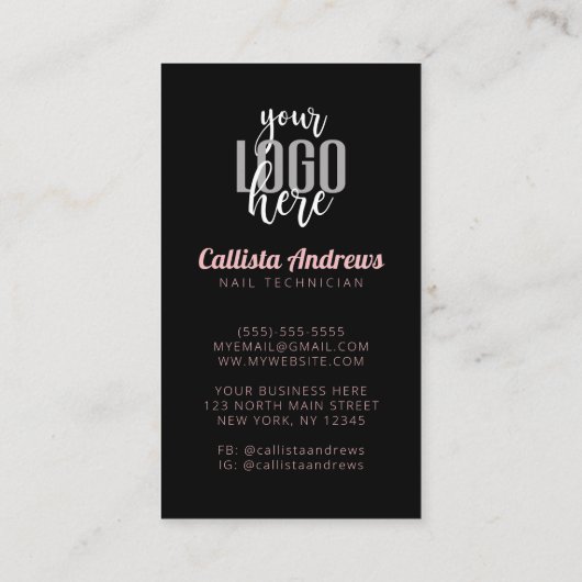 Moderner Minimalistischer Nagelpolnischer Nageltec Visitenkarte (Rückseite)