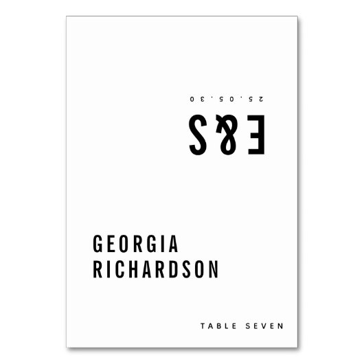 Moderner Minimalistischer Name des Monogram-Gast Tischnummer (Vorderseite)