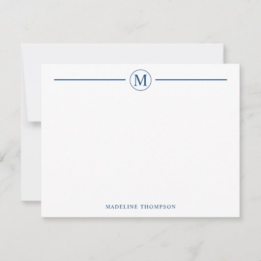 Moderner Minimalistischer Navy Blue Monogram Line  Mitteilungskarte (Vorderseite)