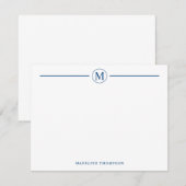 Moderner Minimalistischer Navy Blue Monogram Line  Mitteilungskarte (Vorne/Hinten)