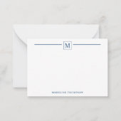 Moderner Minimalistischer Navy Blue Monogram Line Mitteilungskarte (Vorderseite)