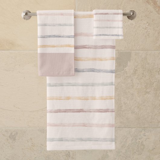 Moderner Minimalistischer neutraler Wasserfarbstre Badhandtuch Set